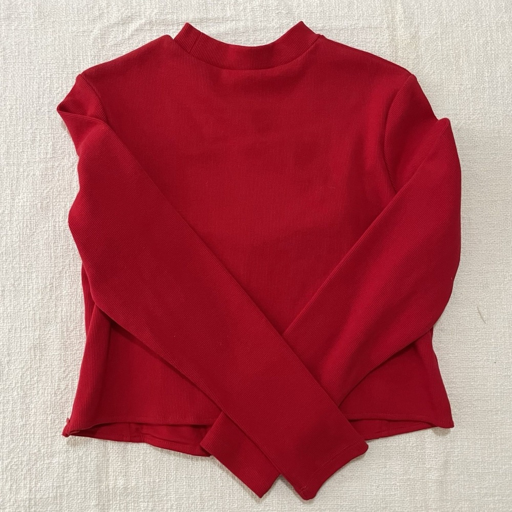 Princess Polly Red Long Sleeve Cutout Corset Top Women US 14 Ribbed Blouse‎
